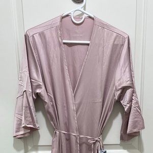 SIORO NW Women's Long Robe pink Satin Ruffled Hem Belted Robe L/XL